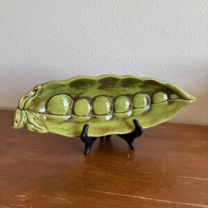 Vintage Green Ceramic Pea Pod Platter, Vegetable Dish Display